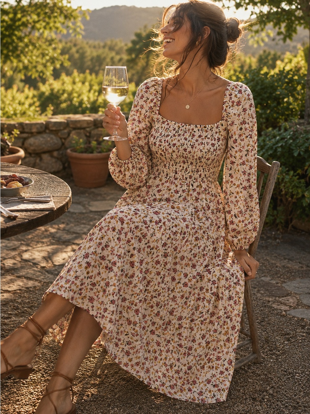 J. Crew Smocked Square Neck Midi Dress in Vintage Floral